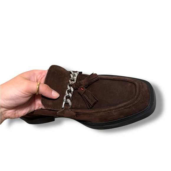 HUGO Iker Brown Suede Slip-On Tassel Square Toe Loafers with Chain Detail 42 - Picture 8 of 11